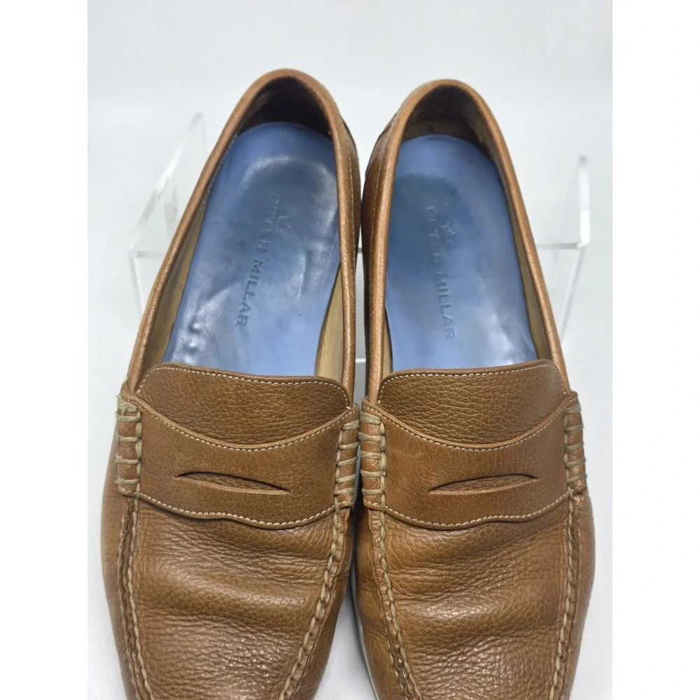 Peter Millar Mens Leather Driving Loafers Brown Slip On Size 9.5 M Pre-owned